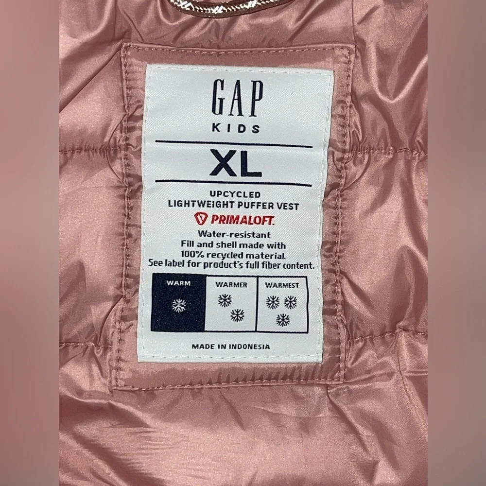 Gap Kids Girls Size XL Sleeveless Solid Light Pink Full Zipper Puffer Vest